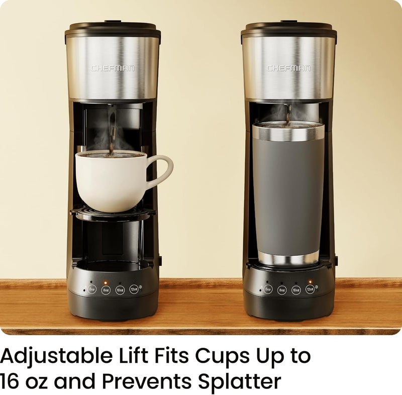 Chefman Single Serve Coffee Maker, K Cup Coffee Machine: Compatible with K-Cup Pods and Ground Coffee, Brew 6 to 12oz Cup Drip Coffee Maker, 40oz Water Reservoir, Cup Lift, Filter Included - Image 5